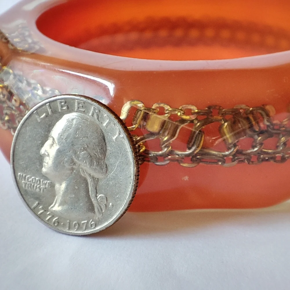 Chunky Lucite Chain Encased Bangle Bracelet Vintage Heavy Weight Layered EUC